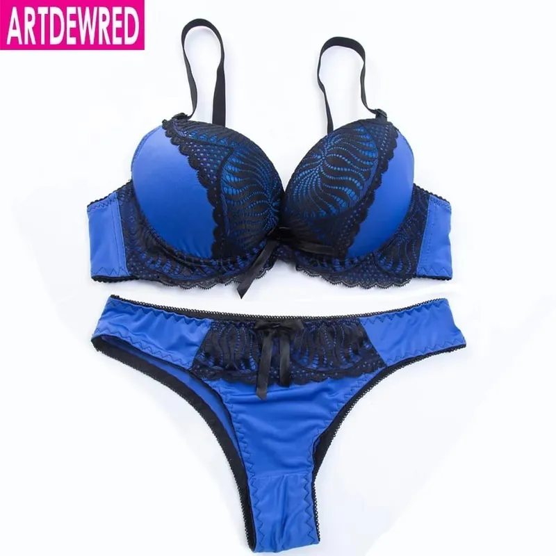 Push Up Bra Set Sexy Briefs Pants Lingerie Deep V Embroidery Underwear Women Flower Lace Bra Set Two Quarters Female Underwear — image 3