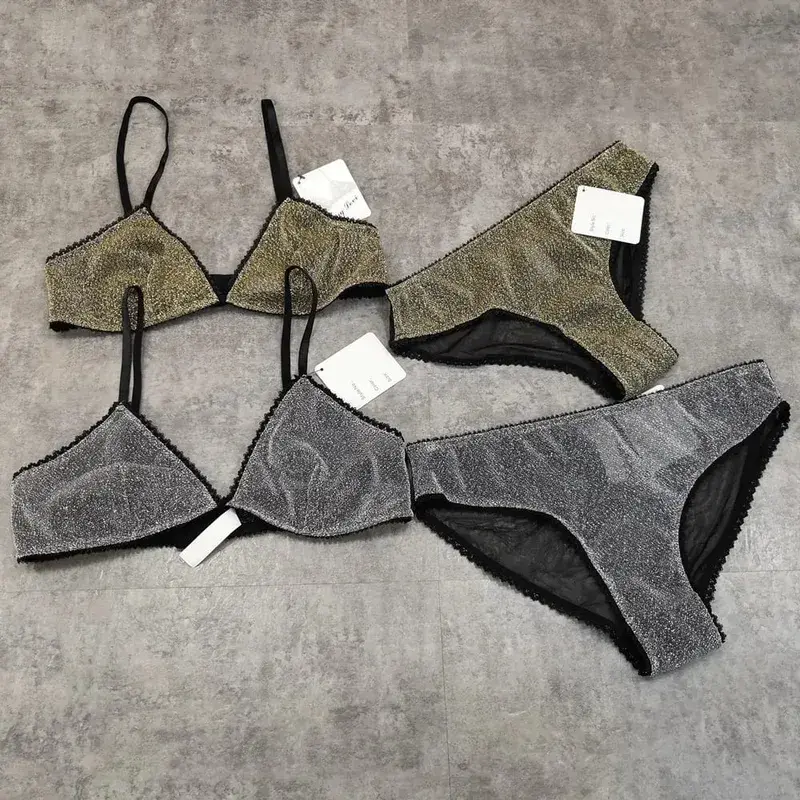 Wriufred Comfortable Bra Sets Temptation Wild Triangle Cup Underwear Gold Sliver Ultra thin Sexy Lingerie Sets — image 5
