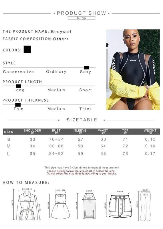 Kliou Women Full Sleeve Turtleneck Bodysuits Mesh Patchwork Letter Print Biker New Fashion Female Workout Street Casual Rompers