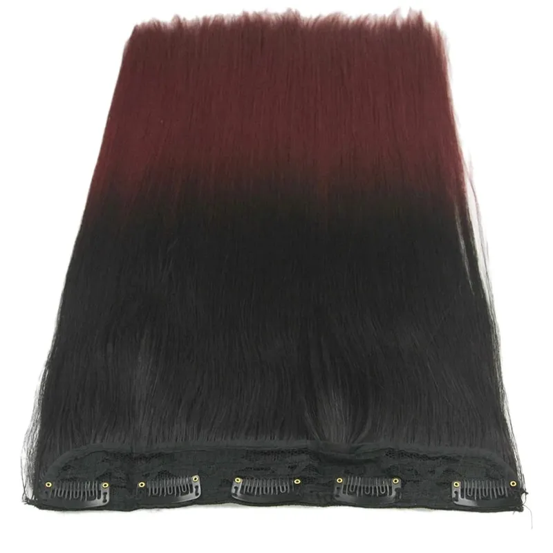 Soowee Long Straight Black to Gray Natural Color Women Ombre Hair High Tempreture Synthetic Hairpiece Clip in Hair Extensions