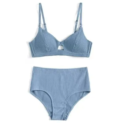 5 colors 95% cotton bra and high waist panty women sexy intimates French stripe seamless female comfort lingerie bras sets