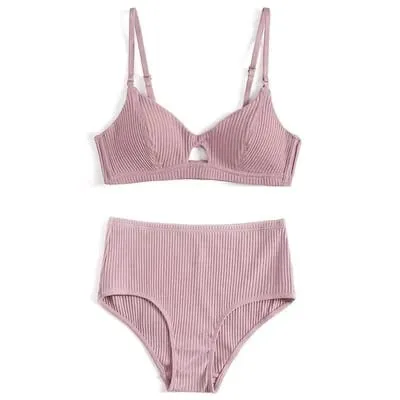 5 colors 95% cotton bra and high waist panty women sexy intimates French stripe seamless female comfort lingerie bras sets