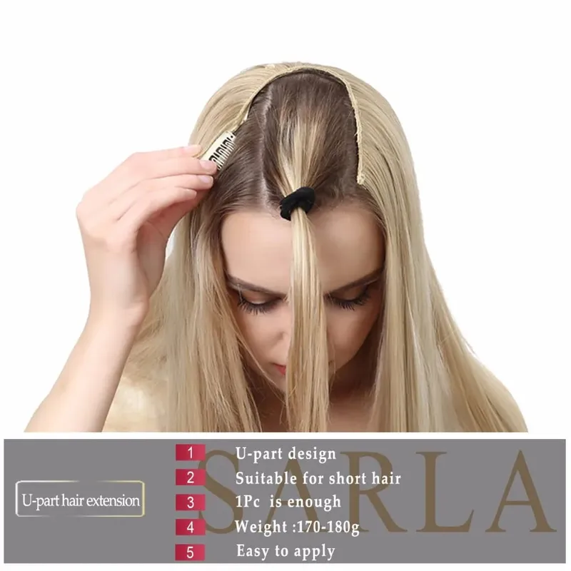 U-Part Synthetic Clip In Hair Extension Long Thick Curly Natural Blonde Flase Hair Hairpieces For Women Heat Resistant — image 3