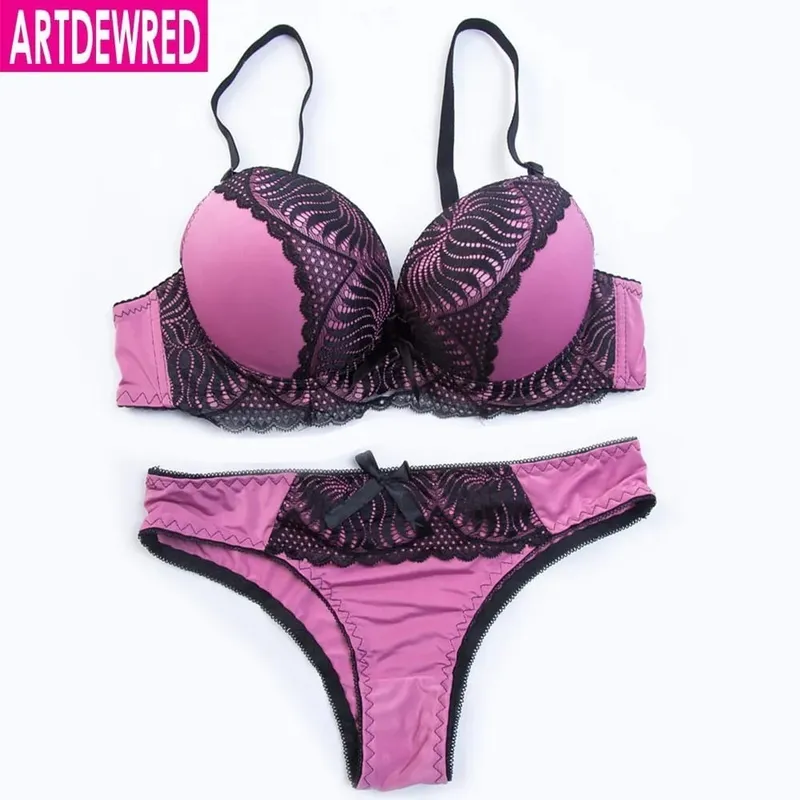 Push Up Bra Set Sexy Briefs Pants Lingerie Deep V Embroidery Underwear Women Flower Lace Bra Set Two Quarters Female Underwear — image 2