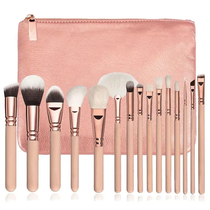 Pro 15pcs Makeup Brushes Set Powder Foundation Eyeshadow Make Up Brushes Cosmetics Soft Synthetic Hair with Leather Case