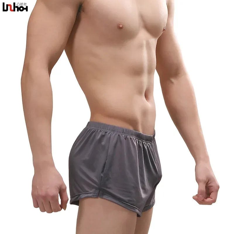 Mens Underwear Ice Silk Boxer Shorts homme Solid Mid-rised U Convex Pouch Underpants Cueca Men's Arrow Pants Plus Size M-XXL