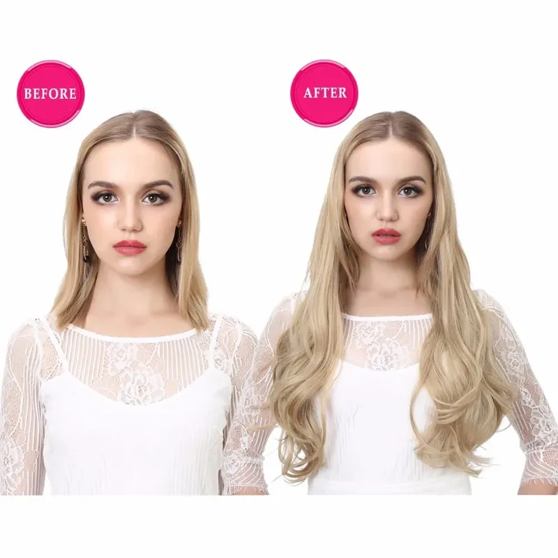 U-Part Synthetic Clip In Hair Extension Long Thick Curly Natural Blonde Flase Hair Hairpieces For Women Heat Resistant — image 6