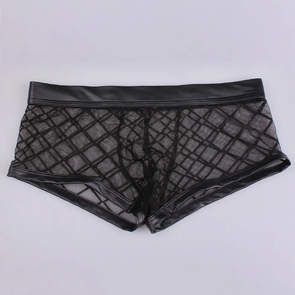 Sexy Breathable Thin Boxer Black Men Mesh Transparent See Through U-convex Underwear Lingerie Gay Wear Pants