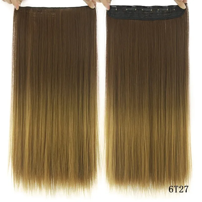 Soowee Long Straight Black to Gray Natural Color Women Ombre Hair High Tempreture Synthetic Hairpiece Clip in Hair Extensions