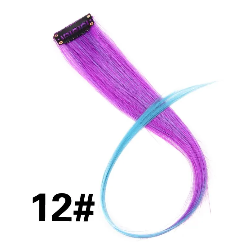 Synthetic Leeons Clip In one Pieces Hair Extensions Heat Resistant Hairpieces Rainbow Ombre Hair Extensions Fake Long Hair Women