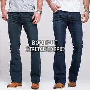 Mens Slim Boot Cut Jeans Classic Stretch Denim Slightly Flare Sky Blue Jeans Casual Stretch Jeans
