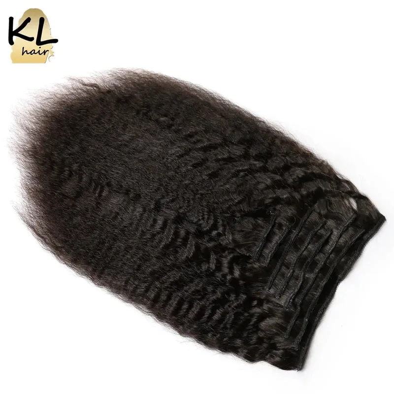 KL Kinky Straight Clip in Human Hair Extensions Natural Black Brazilian Remy Human Hair Clip-ins 8Pcs/Set