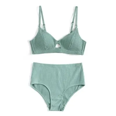 5 colors 95% cotton bra and high waist panty women sexy intimates French stripe seamless female comfort lingerie bras sets