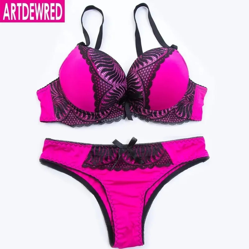 Push Up Bra Set Sexy Briefs Pants Lingerie Deep V Embroidery Underwear Women Flower Lace Bra Set Two Quarters Female Underwear — image 4
