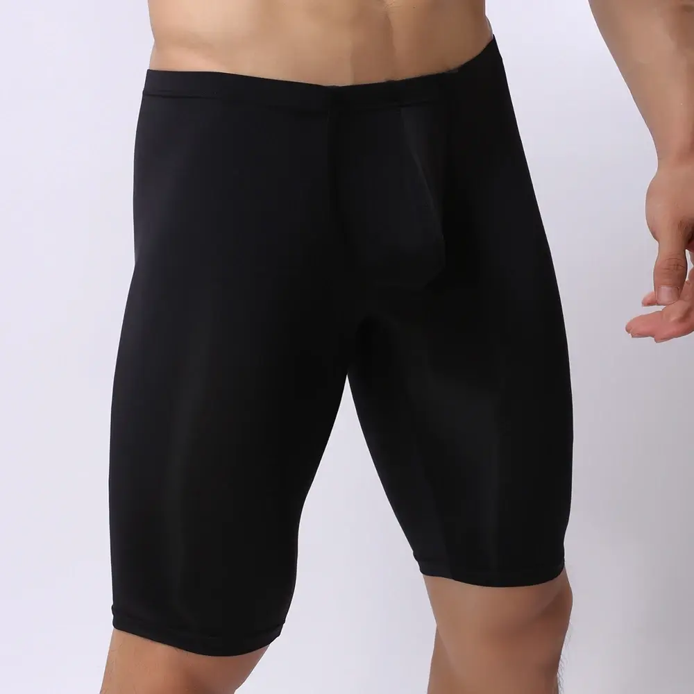 Seluar Dalam Lelaki Ultra Nipis Telus Petinju Lelaki Mengukir Separuh Panjang Pepejal U Convex Pouch Boxer Seluar Dalam Panjang Lelaki