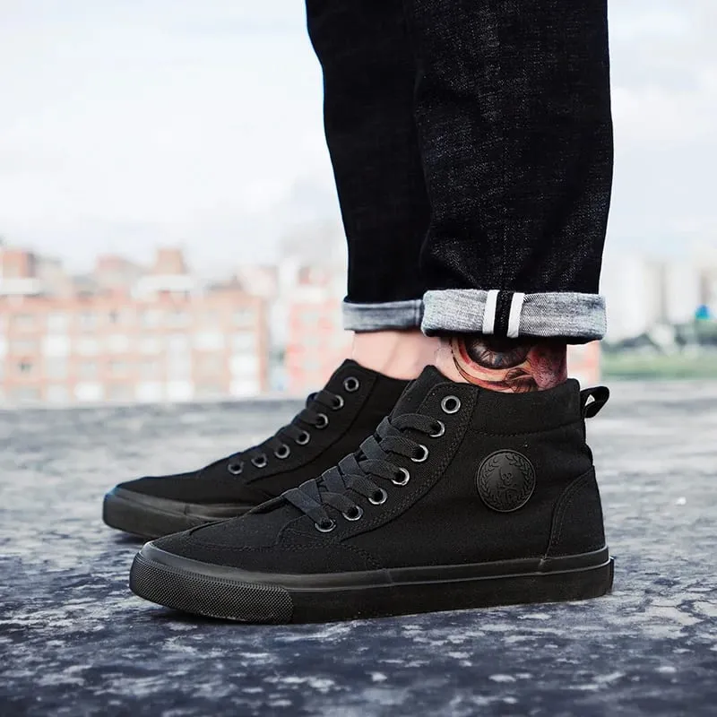 Shoes Men Spring Autumn Lace-up High Top Style Men Vulcanize Shoes Fashion Flats Youth Men Canvas Shoes Sneakers — image 5