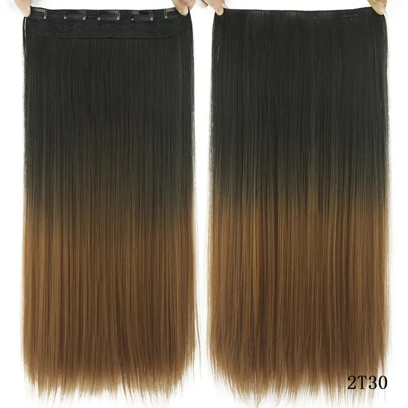 Soowee Long Straight Black to Gray Natural Color Women Ombre Hair High Tempreture Synthetic Hairpiece Clip in Hair Extensions