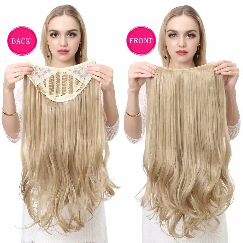 U-Part Synthetic Clip In Hair Extension Long Thick Curly Natural Blonde Flase Hair Hairpieces For Women Heat Resistant — image 5