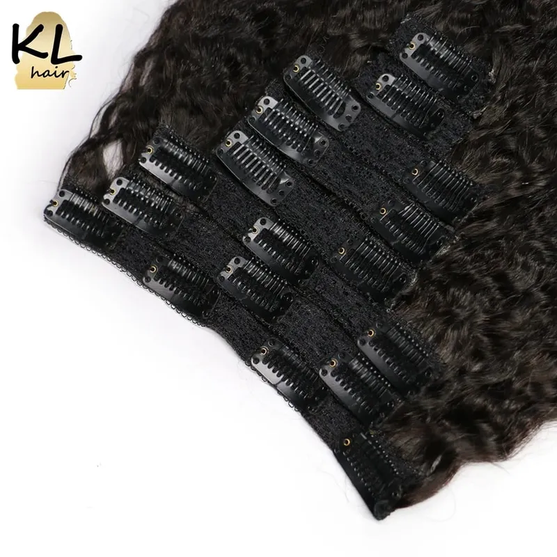 KL Kinky Straight Clip in Human Hair Extensions Natural Black Brazilian Remy Human Hair Clip-ins 8Pcs/Set