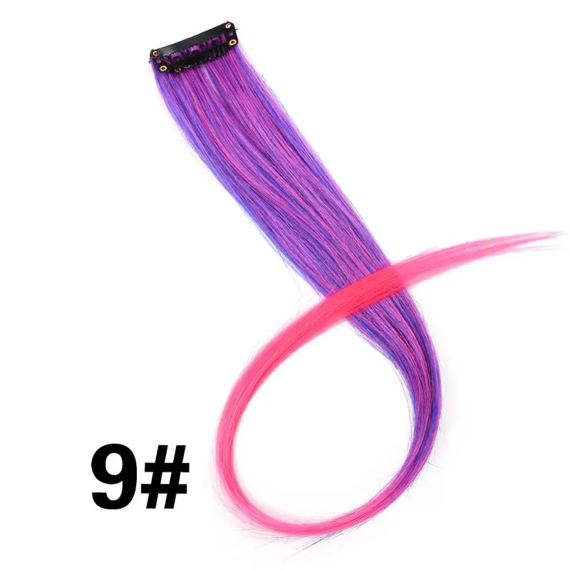 Synthetic Leeons Clip In one Pieces Hair Extensions Heat Resistant Hairpieces Rainbow Ombre Hair Extensions Fake Long Hair Women