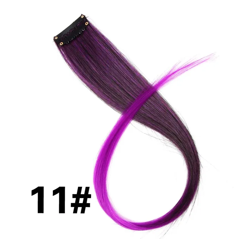 Synthetic Leeons Clip In one Pieces Hair Extensions Heat Resistant Hairpieces Rainbow Ombre Hair Extensions Fake Long Hair Women