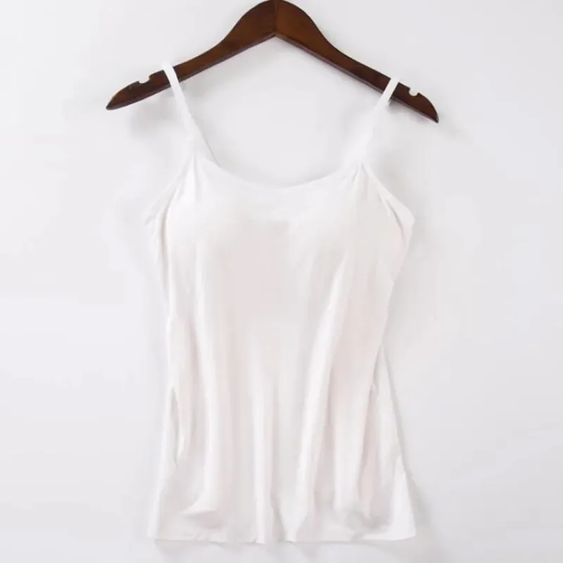 2020 Women Solid Tank Tops Adjustable Strap Built In Cup Padded Wireless Camisole Camis Vest Female Home Basic Tank Top