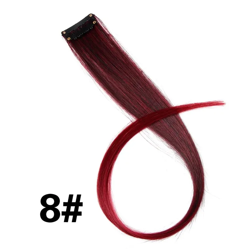 Synthetic Leeons Clip In one Pieces Hair Extensions Heat Resistant Hairpieces Rainbow Ombre Hair Extensions Fake Long Hair Women