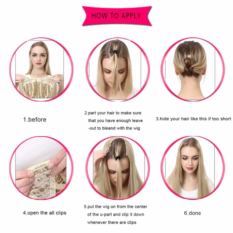 U-Part Synthetic Clip In Hair Extension Long Thick Curly Natural Blonde Flase Hair Hairpieces For Women Heat Resistant — image 7