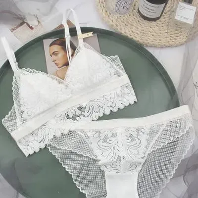 Full lace wireless cotton cup comfortable ladies underwear sets Soft-cup triangle bralette and transparent panties bra lingerie — image 9