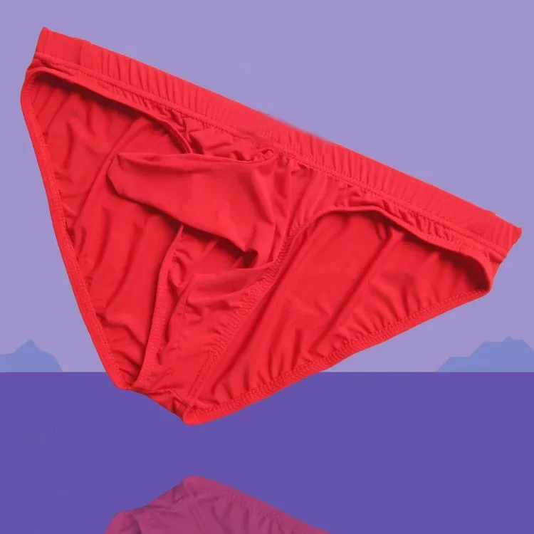 Darmowa wysyłka męska seksowna przytulna lodowa jedwabista bikini z nakładka na penisa wygodna bielizna męska przytulne pończochy