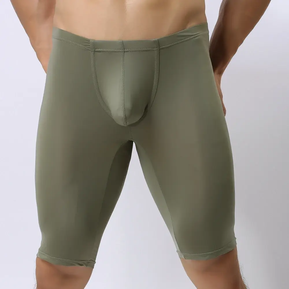 Seluar Dalam Lelaki Ultra Nipis Telus Petinju Lelaki Mengukir Separuh Panjang Pepejal U Convex Pouch Boxer Seluar Dalam Panjang Lelaki