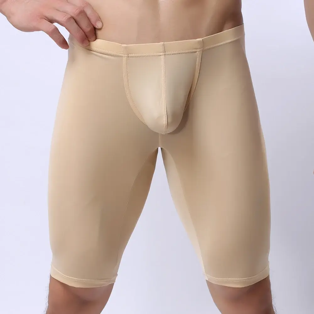 Seluar Dalam Lelaki Ultra Nipis Telus Petinju Lelaki Mengukir Separuh Panjang Pepejal U Convex Pouch Boxer Seluar Dalam Panjang Lelaki