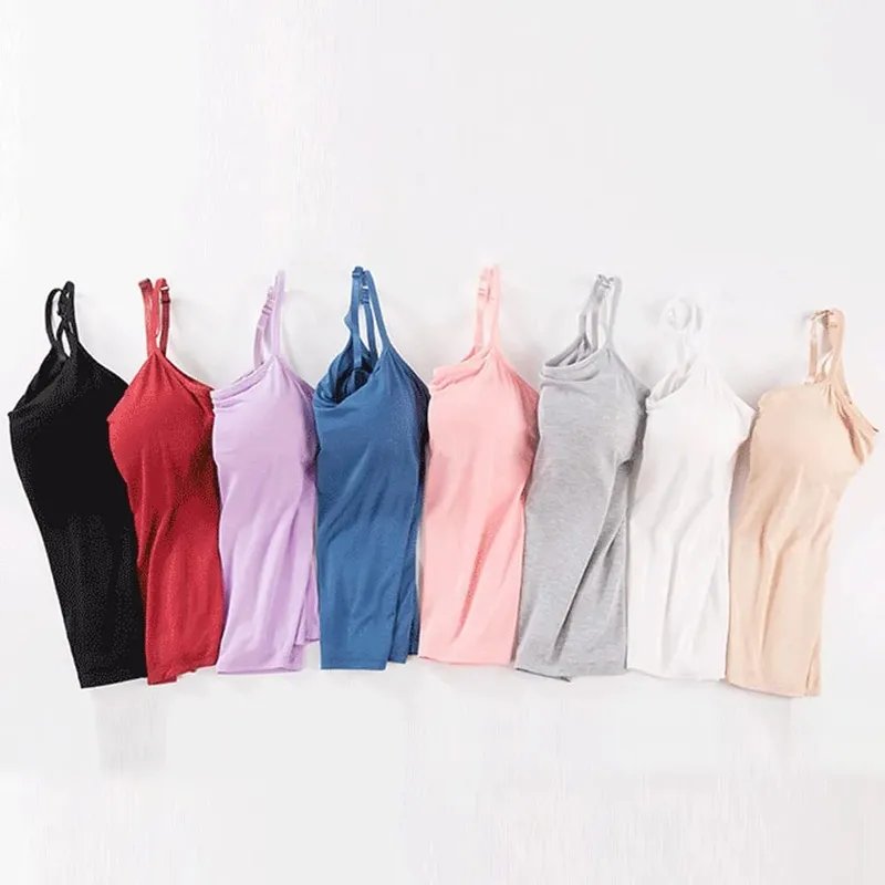 2020 Women Solid Tank Tops Adjustable Strap Built In Cup Padded Wireless Camisole Camis Vest Female Home Basic Tank Top
