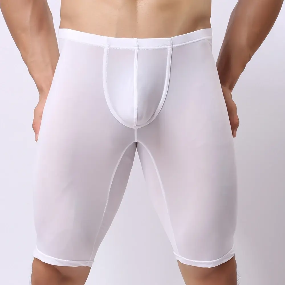 Seluar Dalam Lelaki Ultra Nipis Telus Petinju Lelaki Mengukir Separuh Panjang Pepejal U Convex Pouch Boxer Seluar Dalam Panjang Lelaki