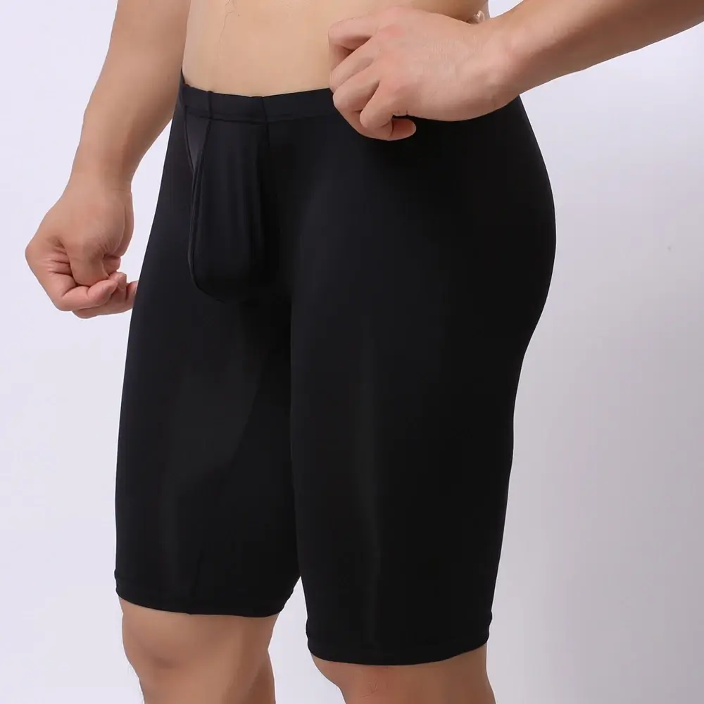 Seluar Dalam Lelaki Ultra Nipis Telus Petinju Lelaki Mengukir Separuh Panjang Pepejal U Convex Pouch Boxer Seluar Dalam Panjang Lelaki