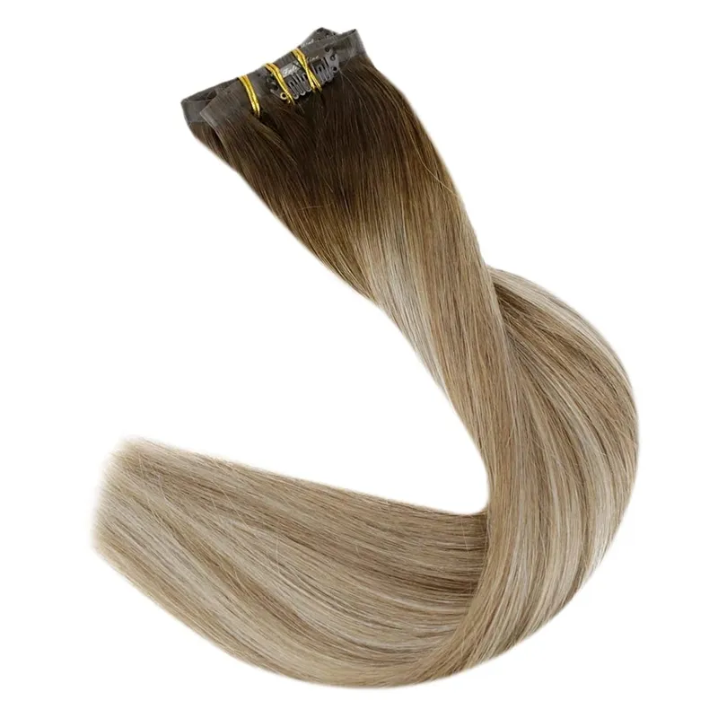 Clip invisibile senza cuciture nelle estensioni dei capelli umani Full Shine 8 pezzi 120 g Colore biondo Remy Balayage — image 13