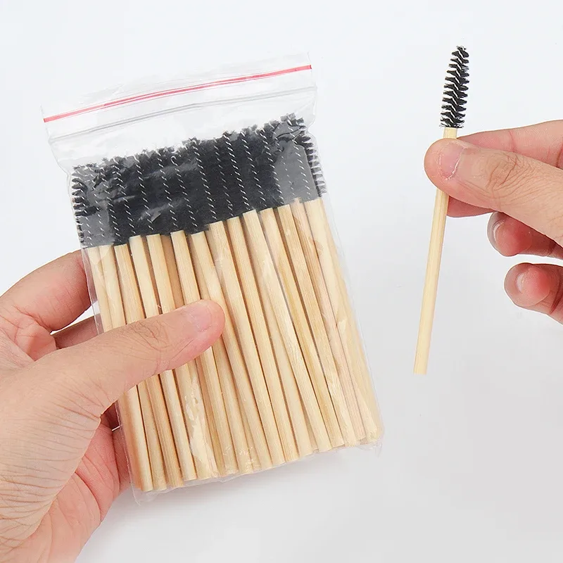 50 Pcs Bamboo Handle Eyelash Brushes Disposable Eyebrow Brush eyelash Extension Mascara Wands Applicator women Makeup Tools