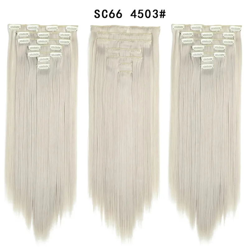 22Inch Synthetic Long Straight Clip In Hair Extensions 16 Clips For Women Fake False Hair Pieces Ombre Black Blonde Styling Hair
