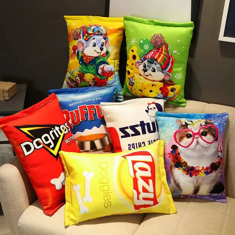 Creative Lifelike Snacks Plush Pillow Simulation Cat Dog Food Potato Chips Cookie Lifelike Food Snack Cushion Plushie Props Gift — image 9