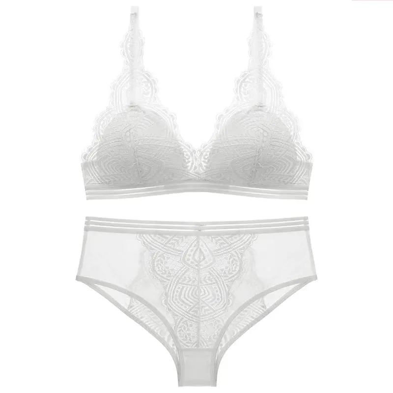 Ince Çizgili Kablosuz Dantel Üçgen Fincan Sutyen ve Külot Seti Iç Çamaşırı Kadın Seksi Fransız Lingerie Kız Sutyen Bralette — image 4