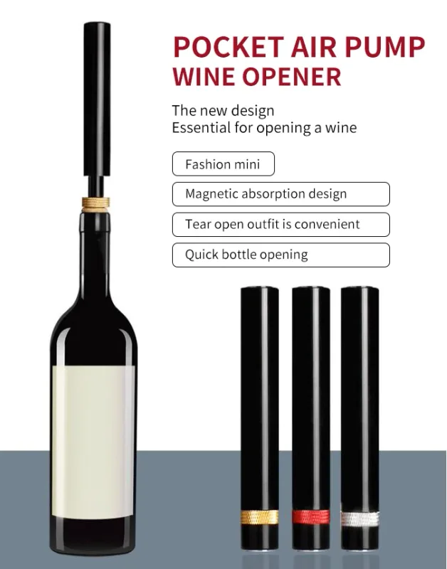 3 Pezzi Pompa d'Aria Cavatappi per Vino Accessori da Cucina Perno Portatile in Acciaio Inossidabile Pressione dell'Aria Apribottiglie per Vino Strumenti Bar di Casa