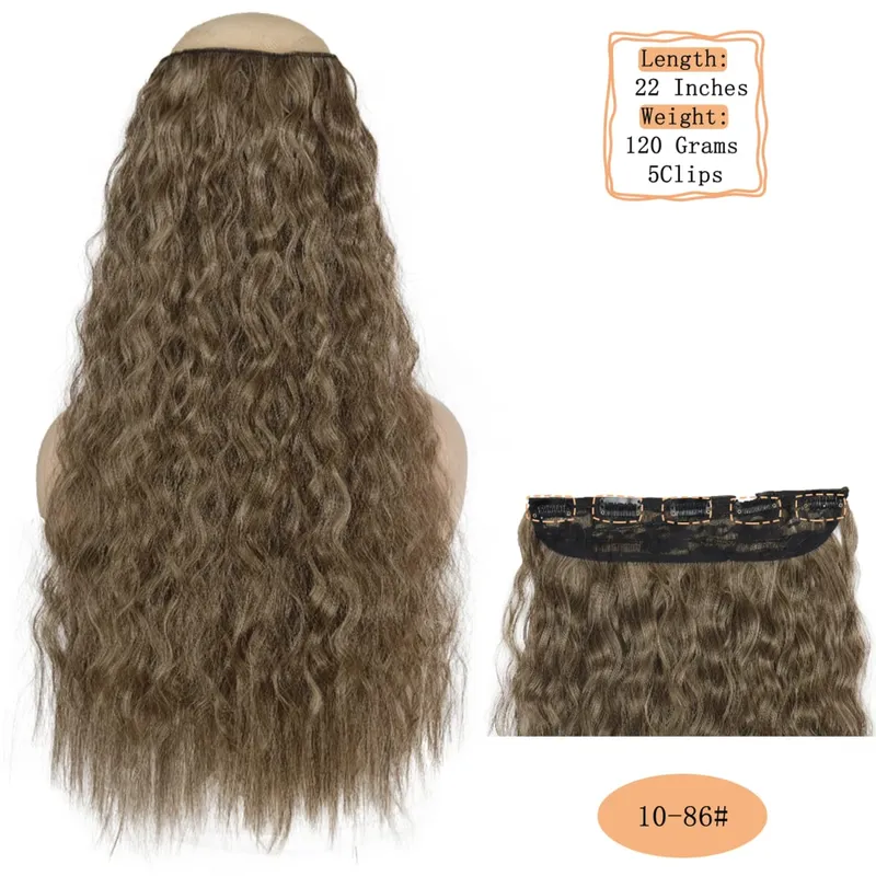 Synthetic 5 Clips Long Water Wave Clip In Hair Extensions Heat Resistant 22Inch One Piece Black Brown Hairpiece For Women