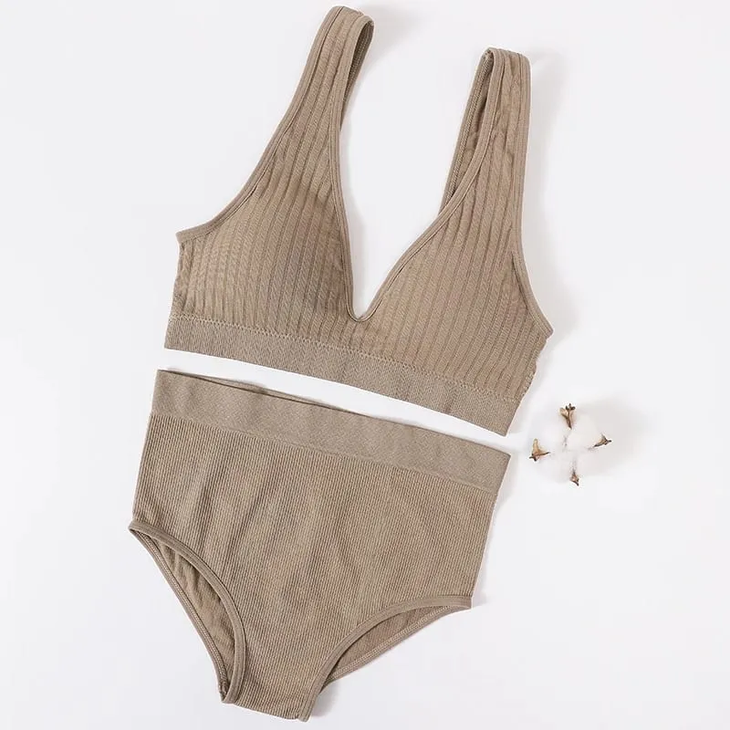 여성 브래지어 간략한 세트 깊은 V 늑골이있는 브래지어 원활한 Bralette 스포츠 자르기 가기 피트니스 속옷 여성 섹시한 란제리 패션 브래지어