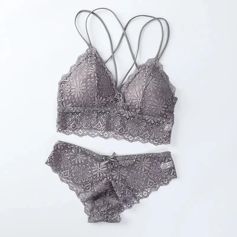 Women Lace Sexy Lingerie Set Push Up Bra Low-Rise Panties Underwear Set Sexy Wireless Bralette Comfort Breathable Brief Set