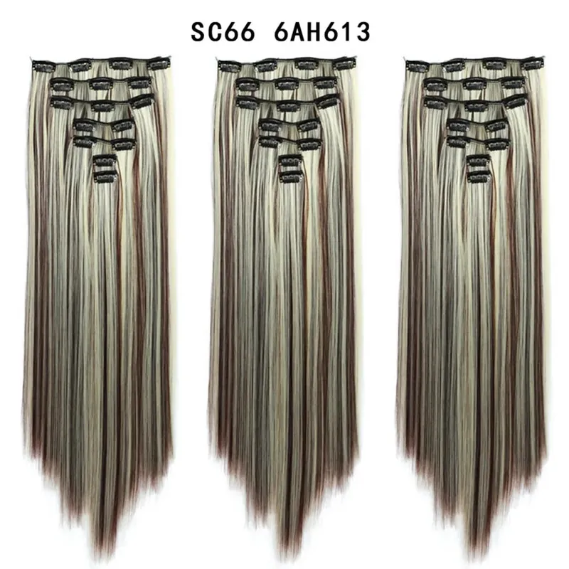 22Inch Synthetic Long Straight Clip In Hair Extensions 16 Clips For Women Fake False Hair Pieces Ombre Black Blonde Styling Hair