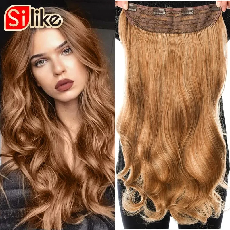 Silike 180g Fish Line Synthetic Wavy Clips in One Piece Hair Extensions 24 inch 17 Colors Heat Resistant Hair Extension — image 2