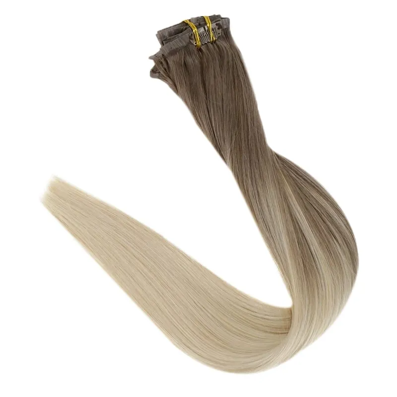 Clip invisibile senza cuciture nelle estensioni dei capelli umani Full Shine 8 pezzi 120 g Colore biondo Remy Balayage — image 9