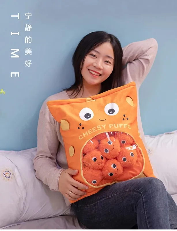 6pcs 9pcs Cute Plush Cheesy Puffs Toy Stuffed Soft A Bag of Snake Puff Pillow Creative Kids Toys Gift for Children