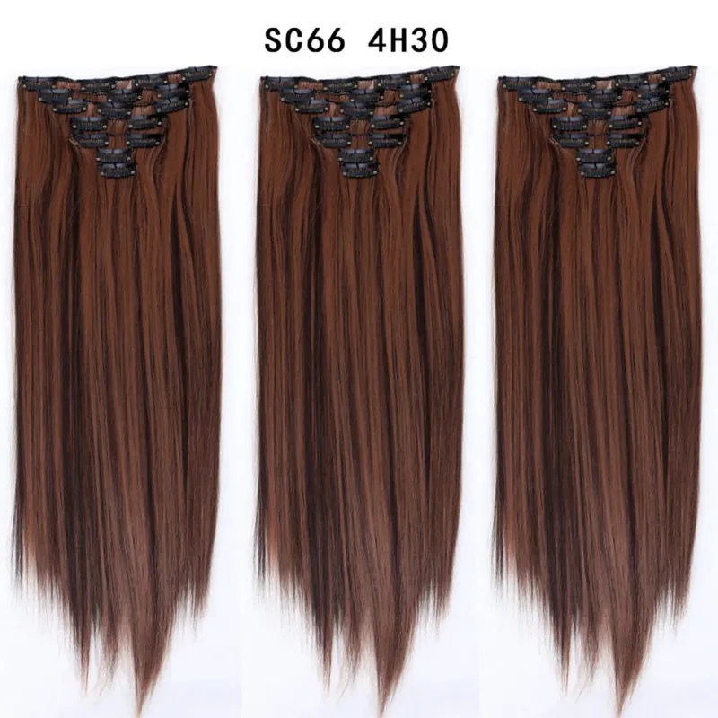 22Inch Synthetic Long Straight Clip In Hair Extensions 16 Clips For Women Fake False Hair Pieces Ombre Black Blonde Styling Hair