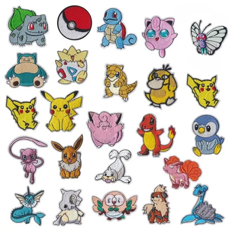 30 Style Cloth Patch Pikachu Charizard Clothes Stickers Sew on Embroidery Patches Applique Iron on Clothing Cartoon DIY Garment